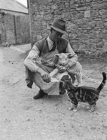 FARMER WITH LAMB & KITTEN